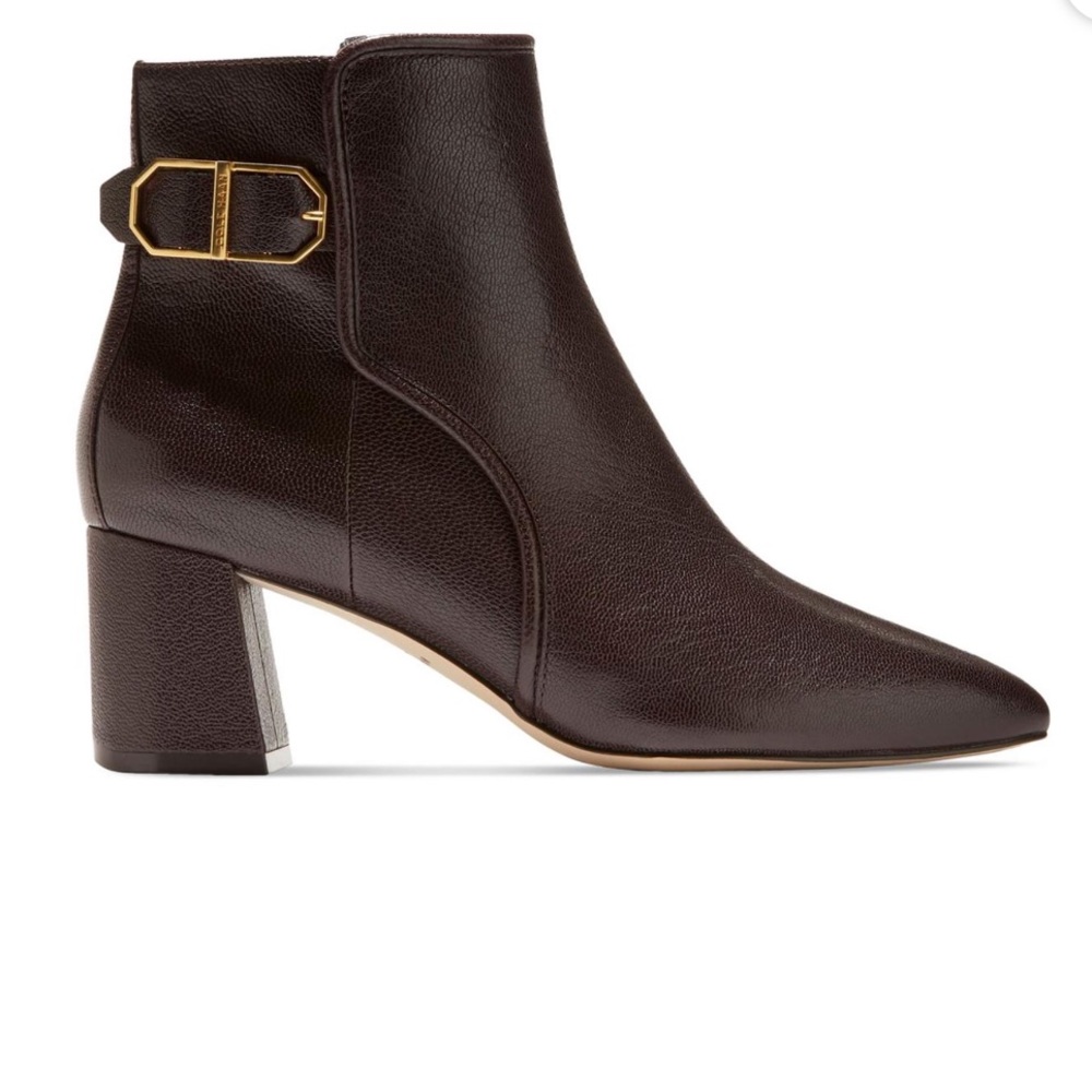 🆕COLE HAAN Womens Brown Buckle Accent Ettie Pointed Toe Leather Dress Booties 7